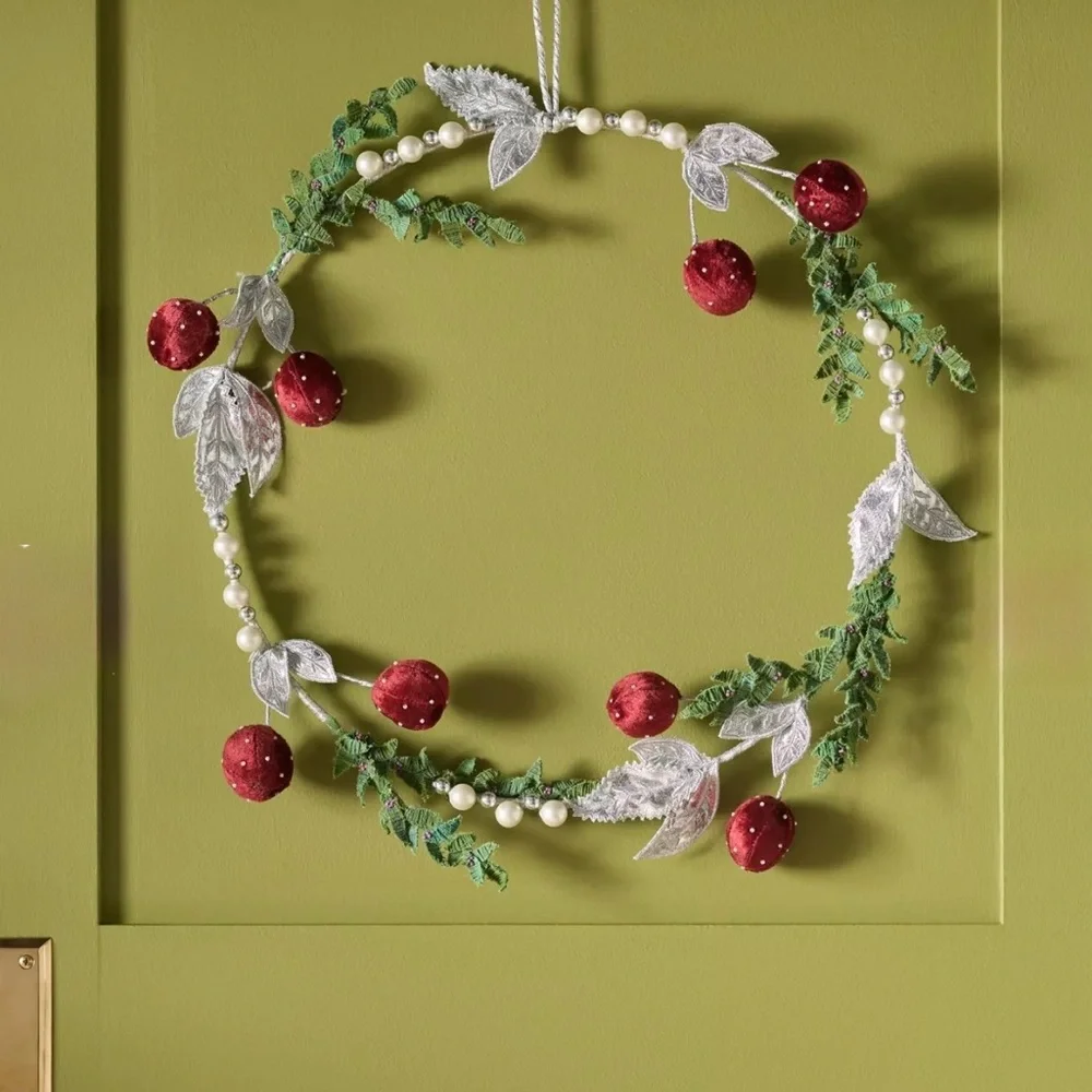 NEW Anthropologie Pearled Cherry Wreath